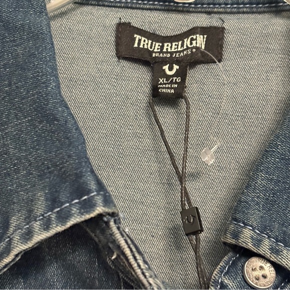 True Religion Georgia Denim Glitter button Shirt Cozy Fireside Wash XL - Picture 5 of 10